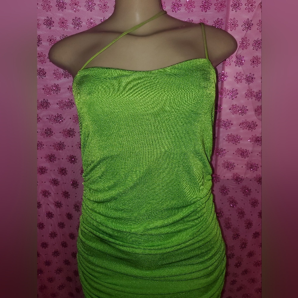 Green Rouched Party Dress - Picture 3 of 5